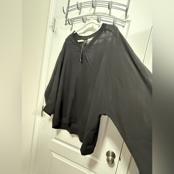 NWT Ashley Stewart Women's 14/16w sheer Black V Neck Blouse Plus Size New dolman - Picture 8 of 14